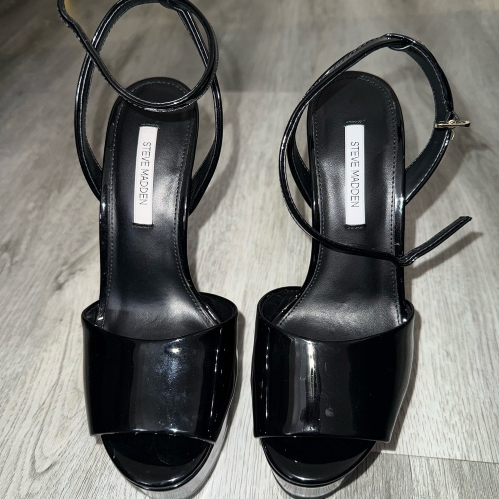 STEVE MADDENBlack Patent Platform Stiletto Heels - Picture 8 of 9